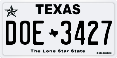 TX license plate DOE3427