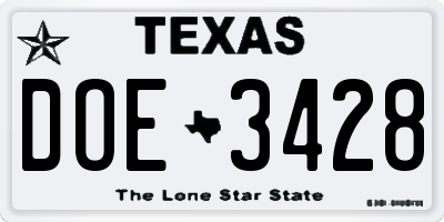 TX license plate DOE3428