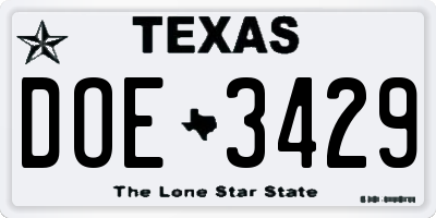 TX license plate DOE3429