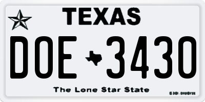 TX license plate DOE3430