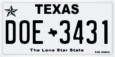 TX license plate DOE3431