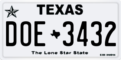 TX license plate DOE3432