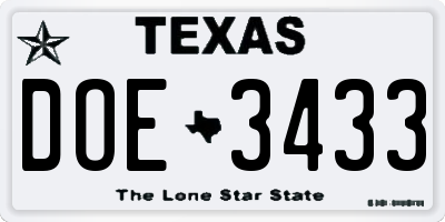 TX license plate DOE3433