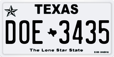 TX license plate DOE3435