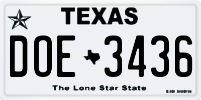 TX license plate DOE3436