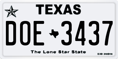 TX license plate DOE3437