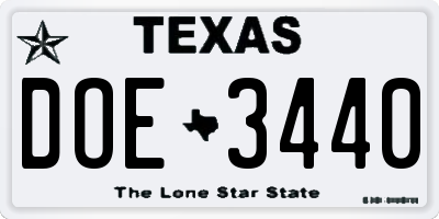 TX license plate DOE3440