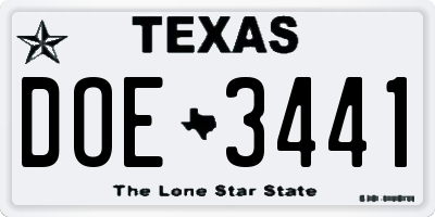 TX license plate DOE3441