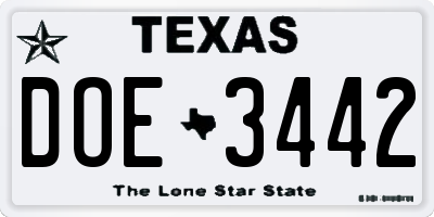 TX license plate DOE3442