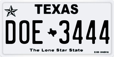 TX license plate DOE3444