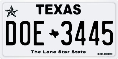 TX license plate DOE3445