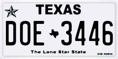 TX license plate DOE3446