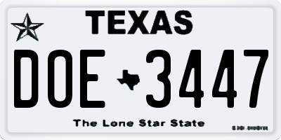 TX license plate DOE3447