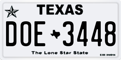 TX license plate DOE3448