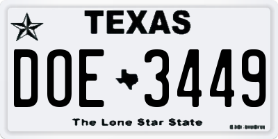 TX license plate DOE3449
