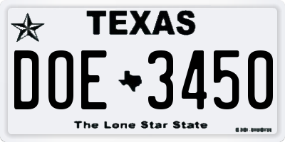TX license plate DOE3450