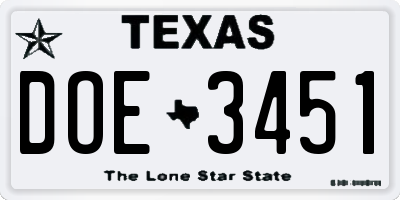 TX license plate DOE3451