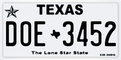TX license plate DOE3452