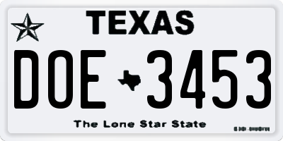 TX license plate DOE3453