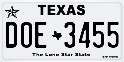 TX license plate DOE3455