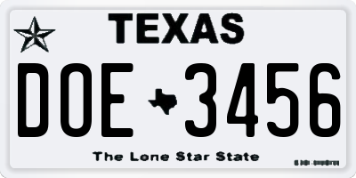TX license plate DOE3456