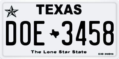 TX license plate DOE3458