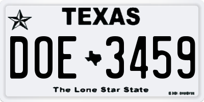 TX license plate DOE3459