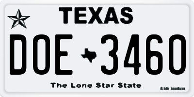 TX license plate DOE3460