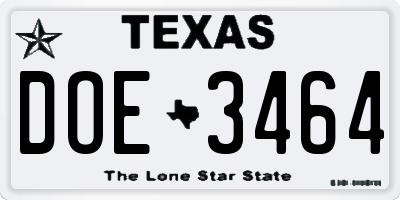 TX license plate DOE3464