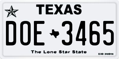 TX license plate DOE3465