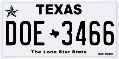TX license plate DOE3466