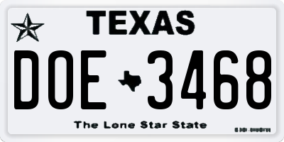 TX license plate DOE3468