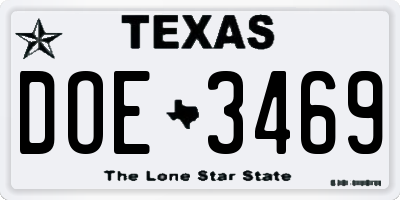 TX license plate DOE3469