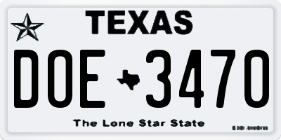 TX license plate DOE3470