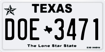 TX license plate DOE3471