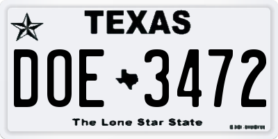 TX license plate DOE3472