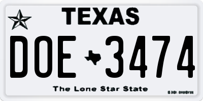 TX license plate DOE3474