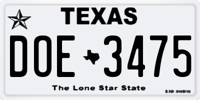 TX license plate DOE3475