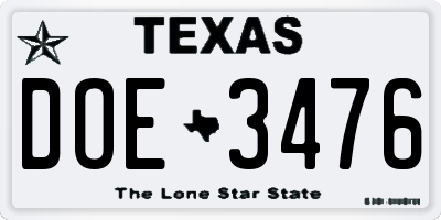 TX license plate DOE3476