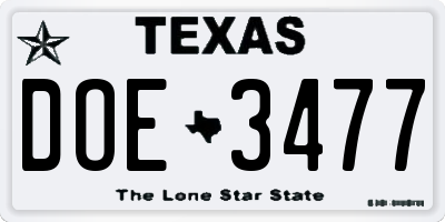 TX license plate DOE3477
