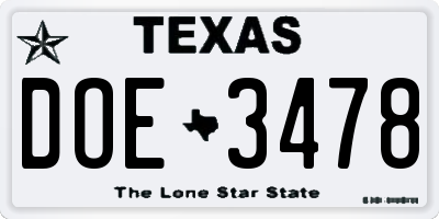 TX license plate DOE3478