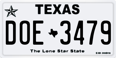TX license plate DOE3479