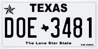 TX license plate DOE3481