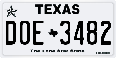 TX license plate DOE3482