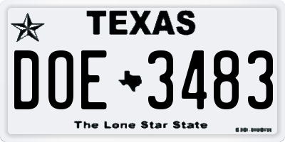 TX license plate DOE3483