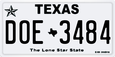 TX license plate DOE3484
