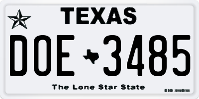 TX license plate DOE3485
