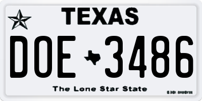 TX license plate DOE3486