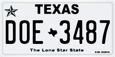 TX license plate DOE3487