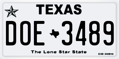 TX license plate DOE3489